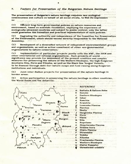 A page from Ecoglasnost’s Charter ’89 for preservation of Bulgaria’s natural heritage