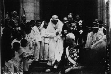 Tsar Boris III and Tsaritsa Joanna leaving the cathedral after their Orthodox wedding in Sofia in 1930