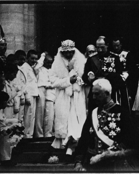 Tsar Boris III and Tsaritsa Joanna leaving the cathedral after their Orthodox wedding in Sofia in 1930