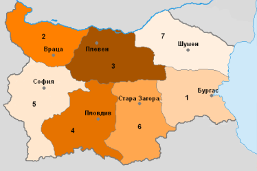 Map of Bulgaria's administrative regions in 1934