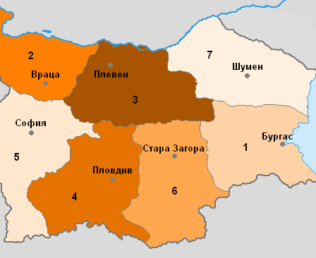 Map of Bulgaria's administrative regions in 1934