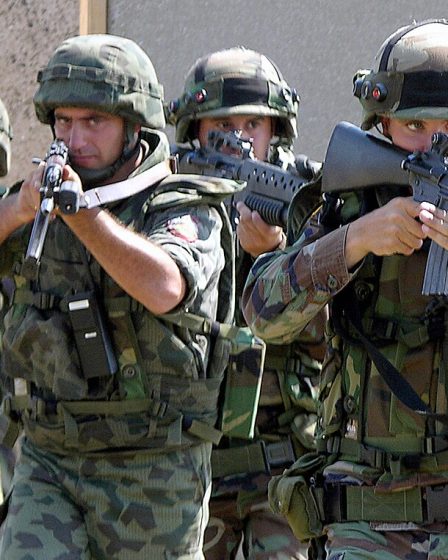 Bulgarian soldiers training at Novo Selo Training Area in 2004