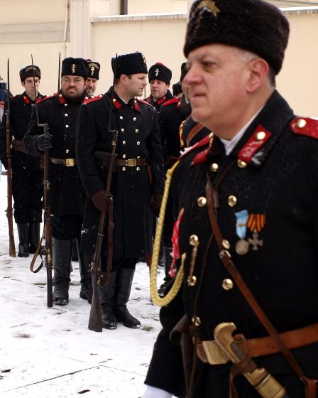 Reenactors in uniforms of the Bulgarian Opalchenie of 1877–1878