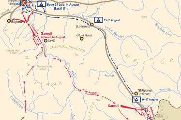 Battle map of the Gates of Trajan on 17 August 986