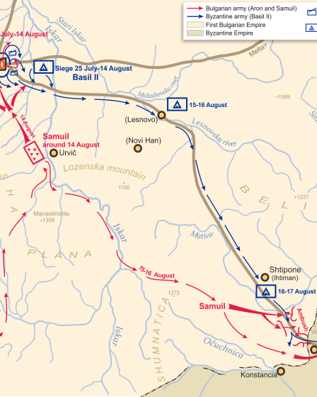 Battle map of the Gates of Trajan on 17 August 986