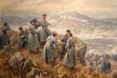 Prince Alexander of Battenberg on the battlefield at Slivnitsa in 1885