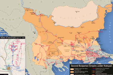 Map of Bulgaria under Tsar Kaloyan from 1197 to 1207