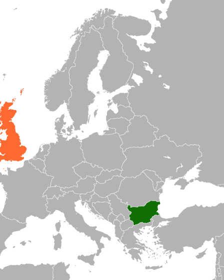 Locator map showing Bulgaria and the United Kingdom
