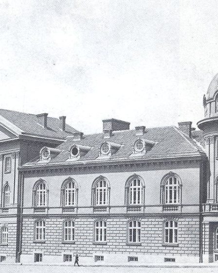 Historic photograph of the Bulgarian Academy of Sciences headquarters in Sofia around 1930
