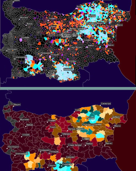 Map of the distribution of ethnic Turks in Bulgaria according to the 1992 census