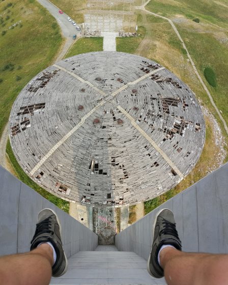 Aerial view of the monument on Buzludzha Peak