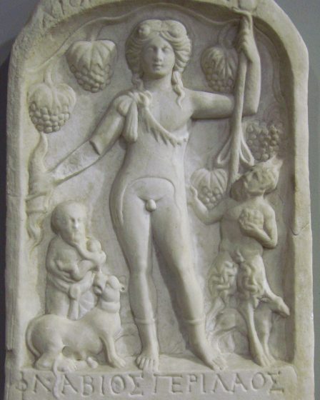Ancient marble votive relief of Dionysus in the Stara Zagora museum collection