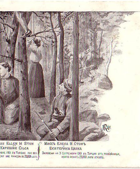 Historic postcard depicting missionary Ellen Stone