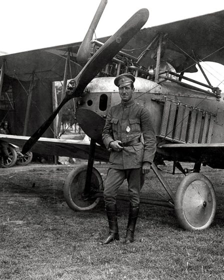 Bulgarian military aviator with an LVG B.II aircraft in 1916