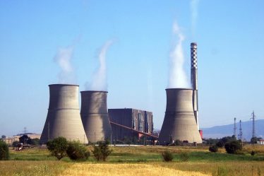 Bobov Dol Power Plant with cooling towers and chimney