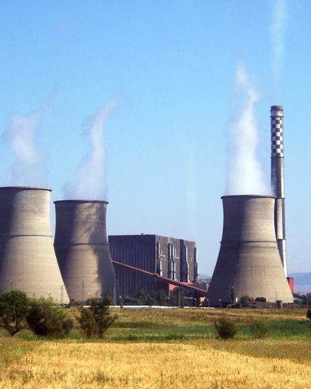 Bobov Dol Power Plant with cooling towers and chimney