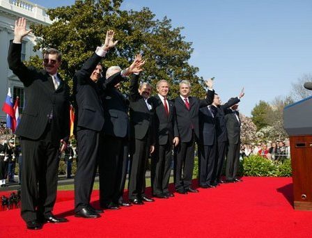 Leaders of seven new NATO member states at the March 29, 2004 ceremony