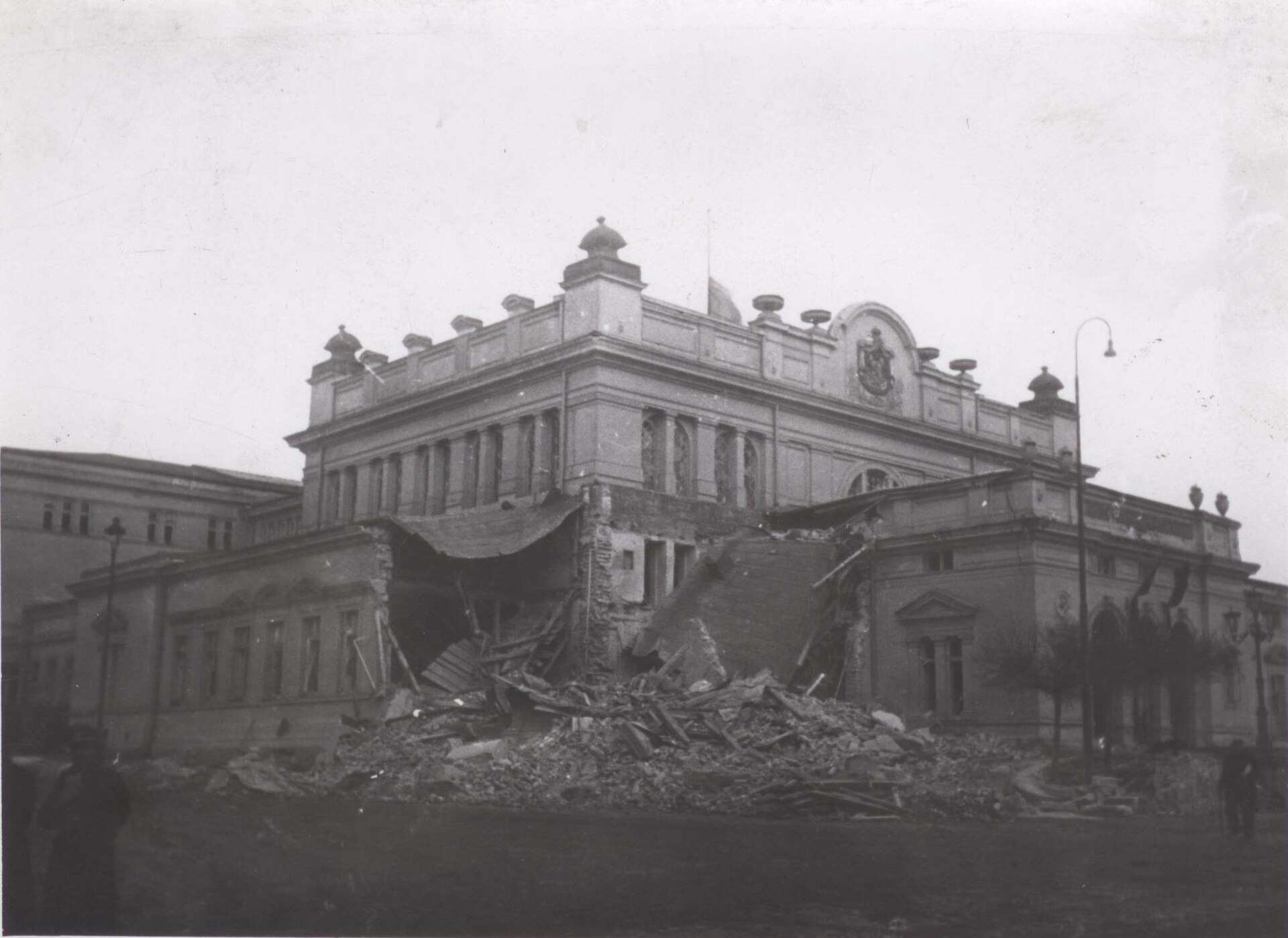 The damaged National Assembly building after the 1944 bombing of Sofia