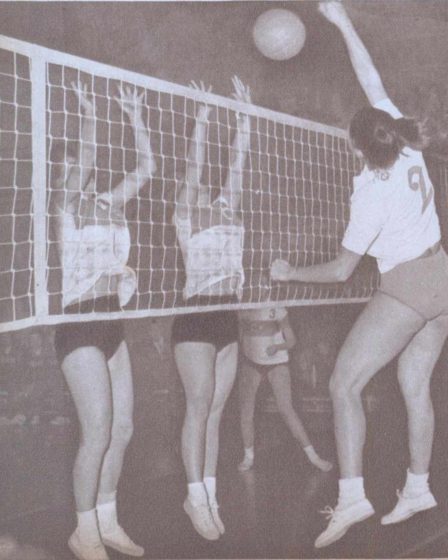 Bulgaria women's national volleyball team playing Turkey in 1963
