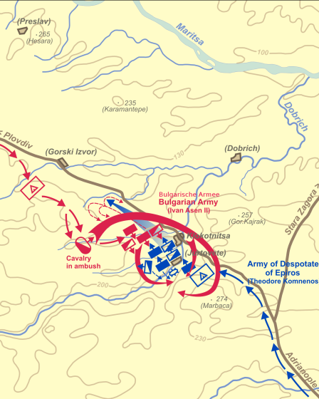 Map of the Battle of Klokotnitsa on 9 March 1230
