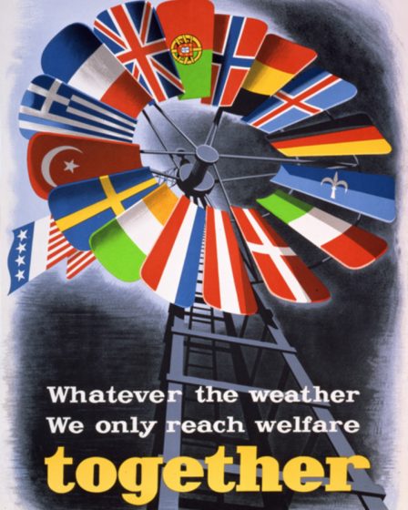 1950 Marshall Plan poster with European flags