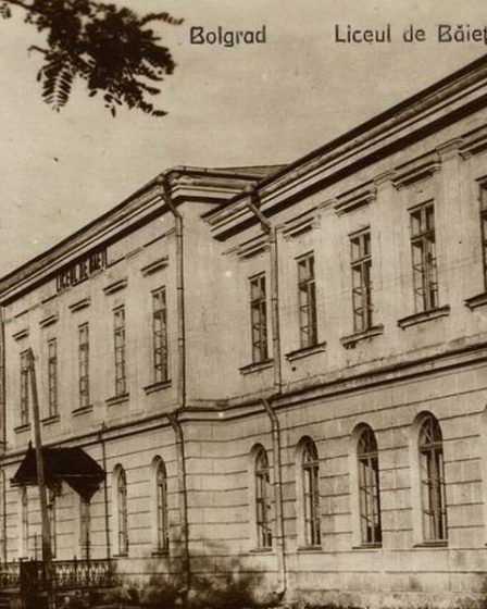Georgi S. Rakovski Bulgarian High School in Bolhrad on a historic postcard