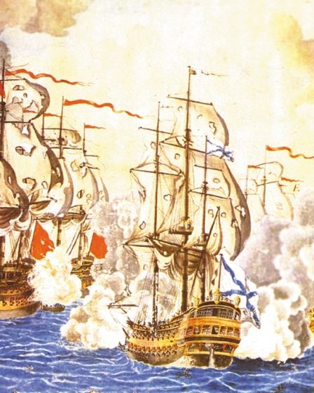 Watercolour of the 1791 naval battle off Cape Kaliakra between the Russian and Ottoman fleets