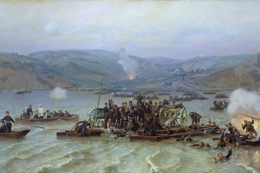 Painting of the Russian army crossing the Danube at Zimnicea–Svishtov in June 1877