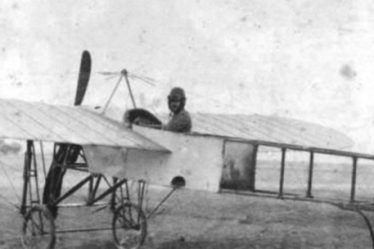 Bulgarian aviator Simeon Petrov aboard a Blériot XI aircraft around 1912