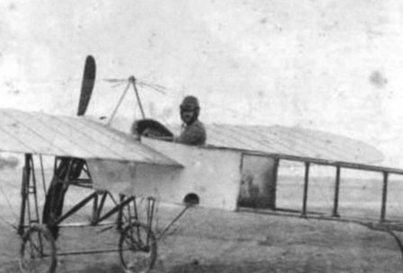 Bulgarian aviator Simeon Petrov aboard a Blériot XI aircraft around 1912