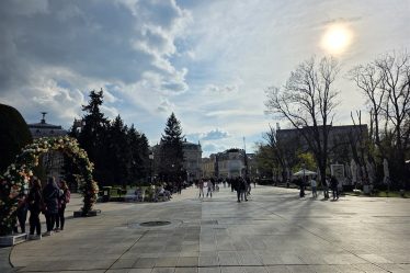 People walking through the central square of Ruse