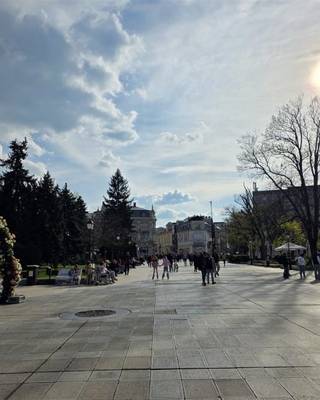 People walking through the central square of Ruse