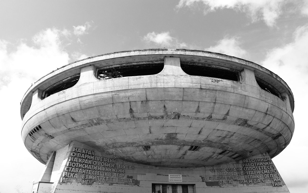 bulgaria, buzludzha, communist, monument, concrete, ufo, abandoned, disused, rundown, monochrome, gray ufo, communist, communist, communist, communist, communist, ufo