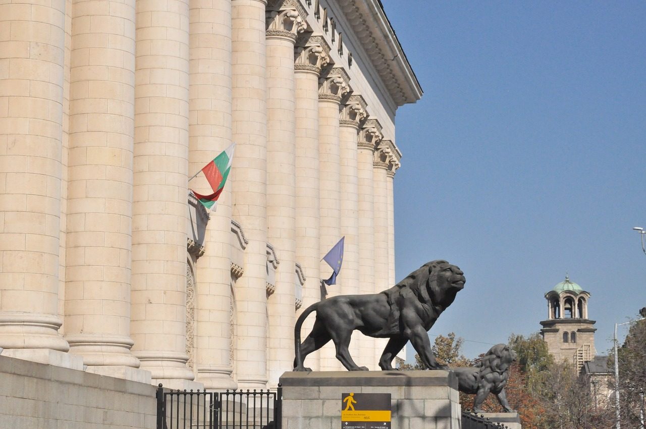 National Assembly building in Sofia viewed from the square