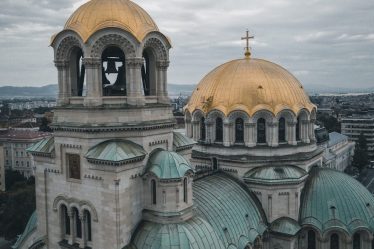 Stone Orthodox church with several domes