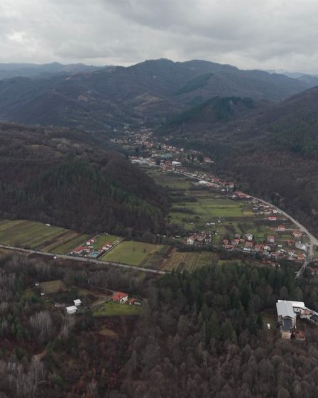 Balkanets village in the Troyan area surrounded by wooded Balkan Mountains