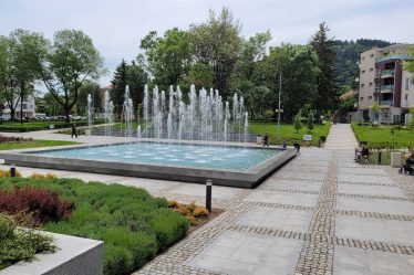 Fountain and landscaped park in central Kyustendil, Bulgaria