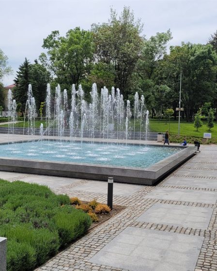 Fountain and landscaped park in central Kyustendil, Bulgaria