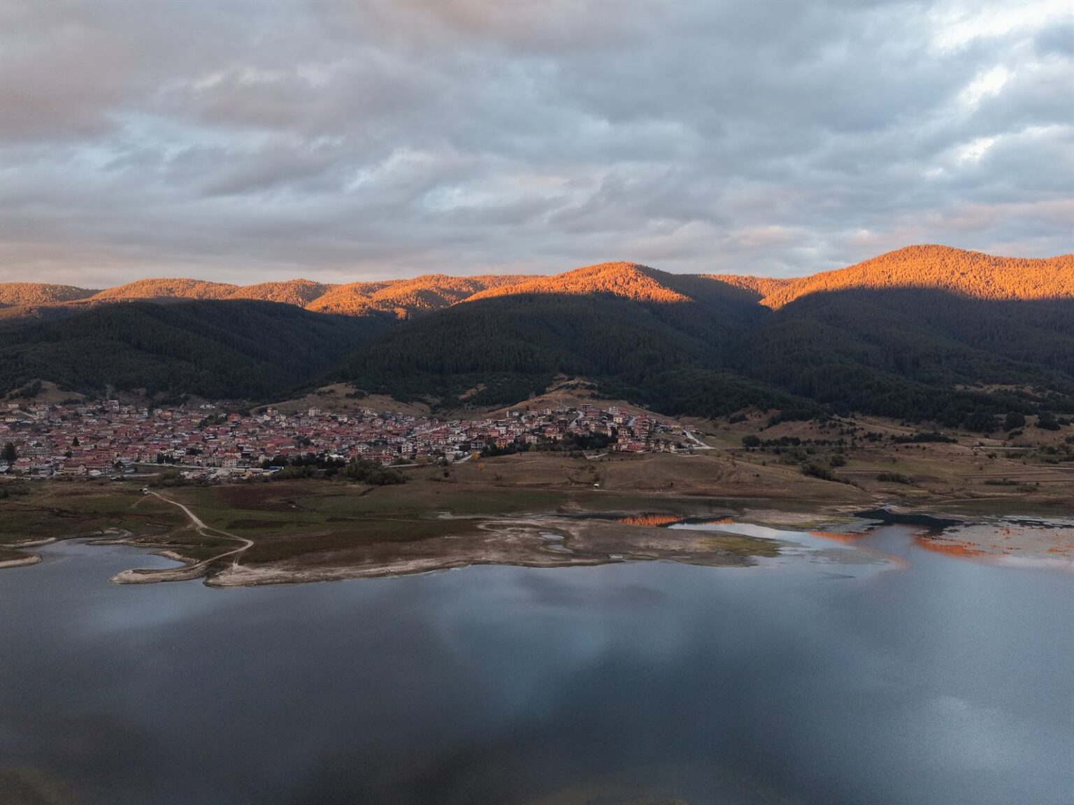 Aerial view of Sarnitsa and Dospat Reservoir in the Rhodopes