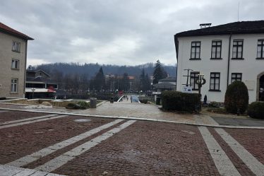 Central Troyan with public buildings and a pedestrian walkway