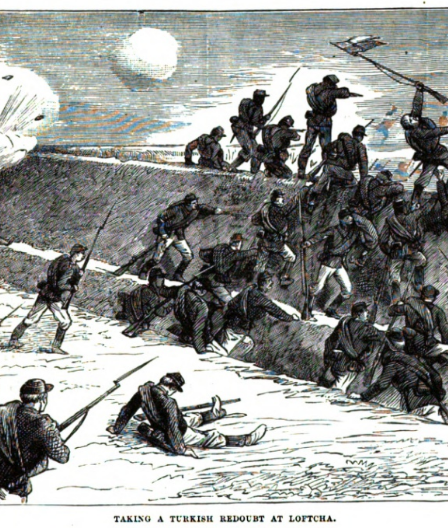Russian troops taking a Turkish redoubt during the Battle of Lovcha in 1877