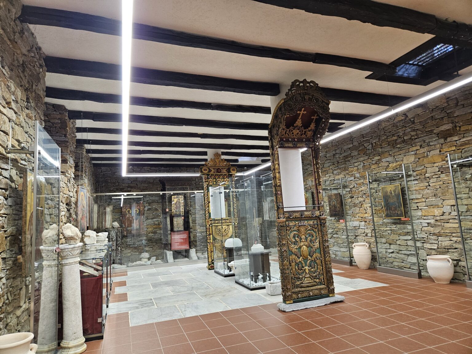 Museum exhibition with church plate in the Bachkovo Monastery