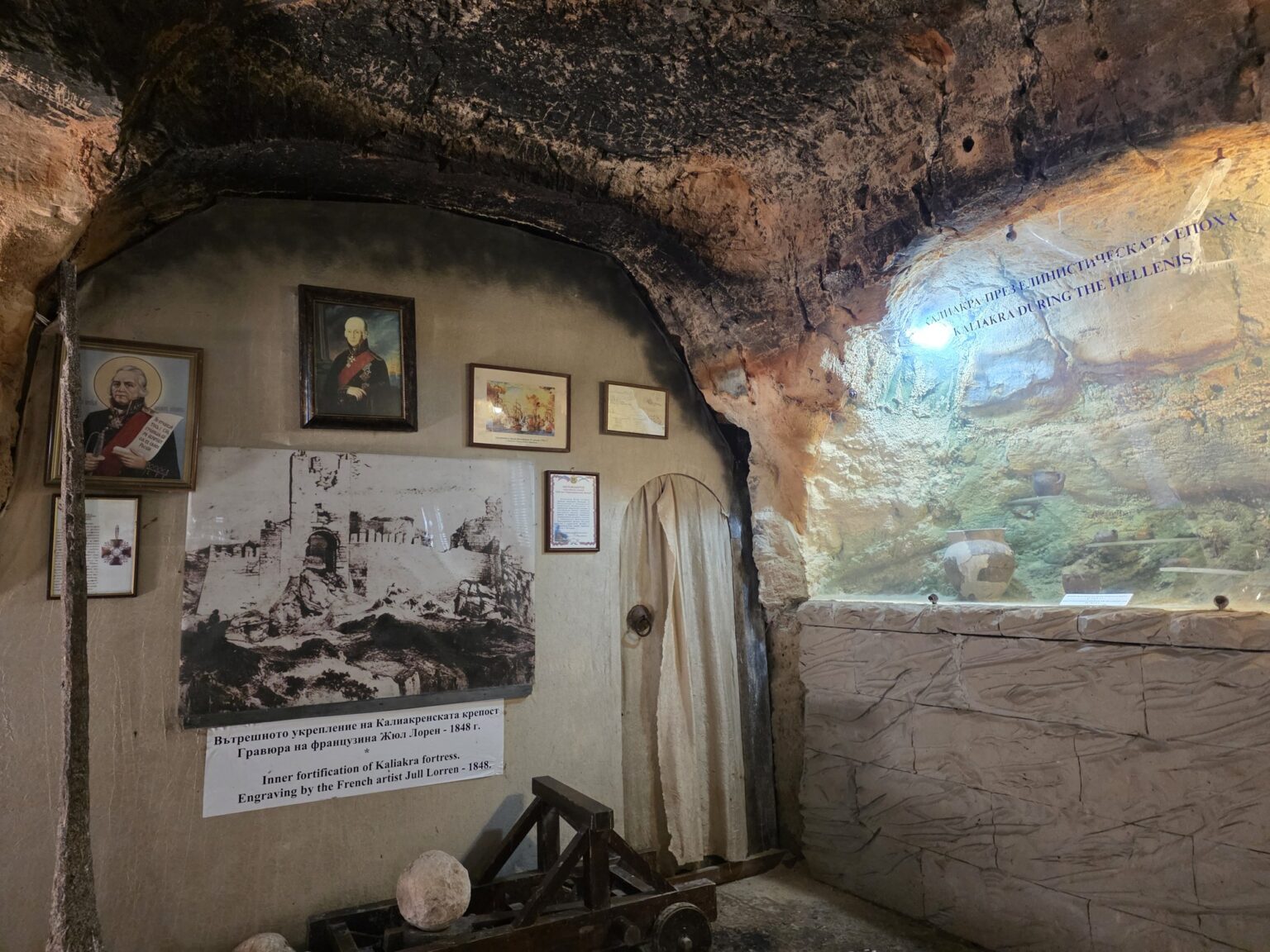 Icons and old paintings in a cave exhibition at cape kaliakra