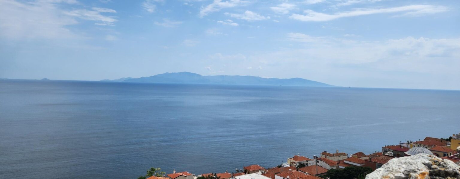 Thassos island in Greece – view from the sea towards the mountains