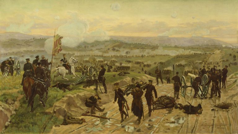 Картина на сражение при Плевен по време на обсадата през 1877 г.