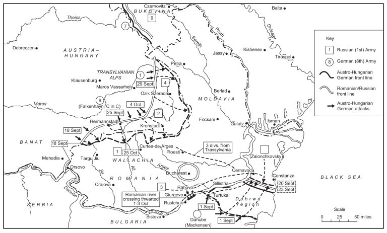 Историческа карта на Румънската кампания през 1916 г.